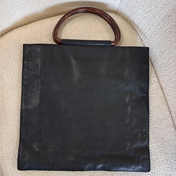 Authentic CHANEL black caviar wooden handle black caviar leather satchel - Picture 2 of 14